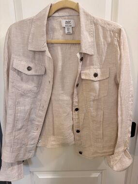 Linen Button-Front Women's Jacket in Light Beige
